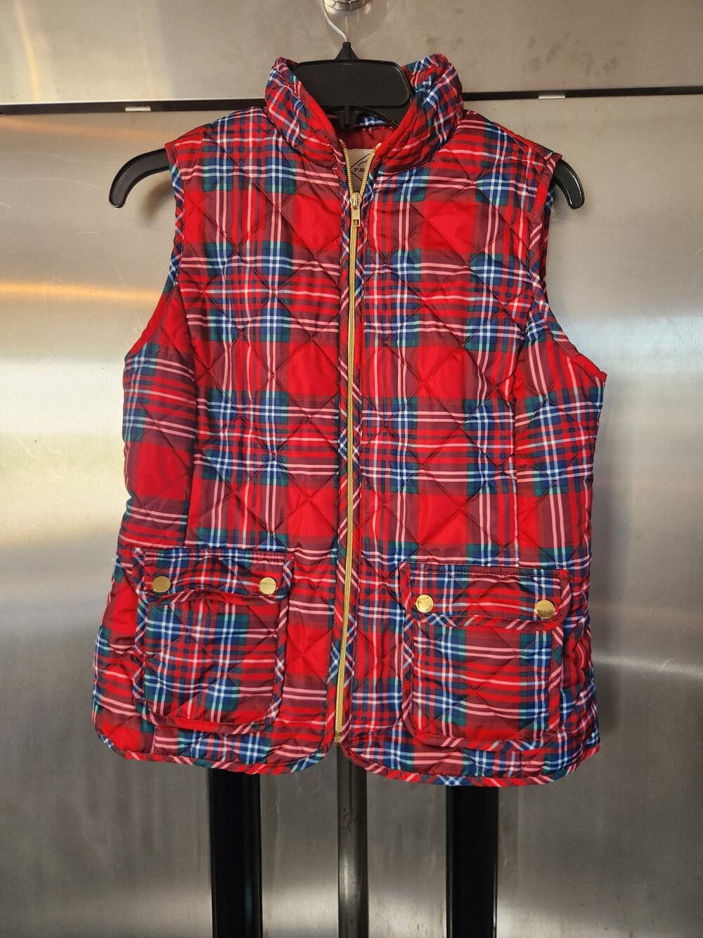 St John's Bay Plaid Quilted Puffer Vest Size S | Red